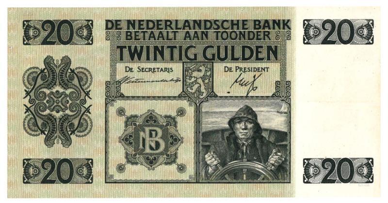 Nederland. 20 gulden. Bankbiljet. Type 1926. Stuurman - Zeer Fraai / Prachtig.