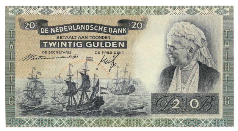 Nederland. 20 gulden. Bankbiljet. Type 1939. Emma - Prachtig.