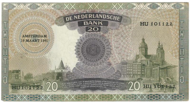Nederland. 20 gulden. Bankbiljet. Type 1939. Emma - Prachtig.