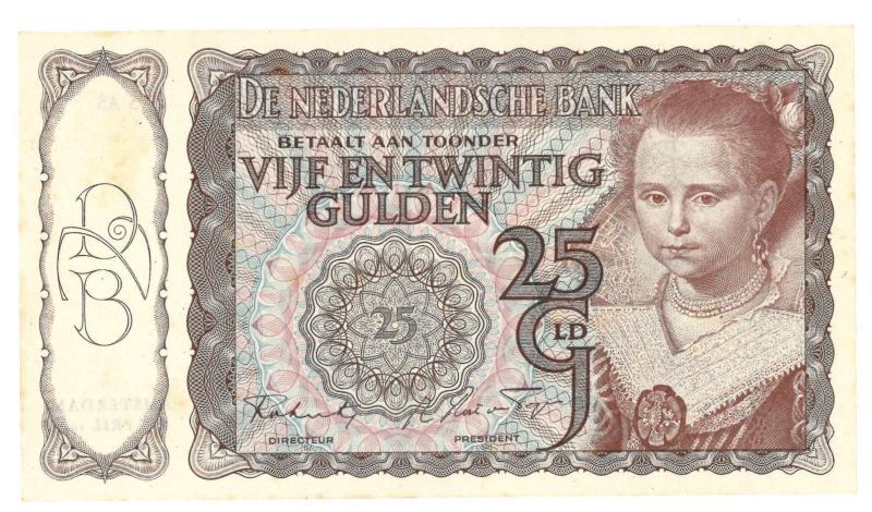 Nederland. 25 gulden. Bankbiljet. Type 1943 I. Prinsesje II - Prachtig +.
