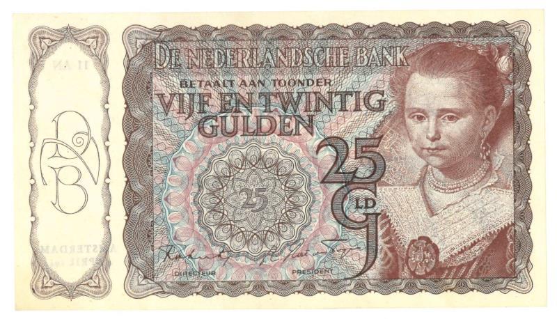 Nederland. 25 gulden. Bankbiljet. Type 1943 I. Prinsesje II - Nagenoeg UNC.