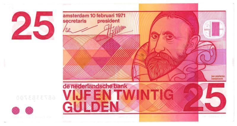 Nederland. 25 gulden. Bankbiljet. Type 1971. Sweelinck - Prachtig.