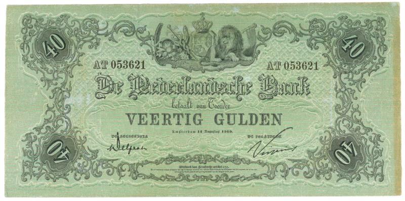 Nederland. 40 gulden. Bankbiljet. Type 1860. Reliëfrand "Bokkevreter" - Zeer Fraai +.