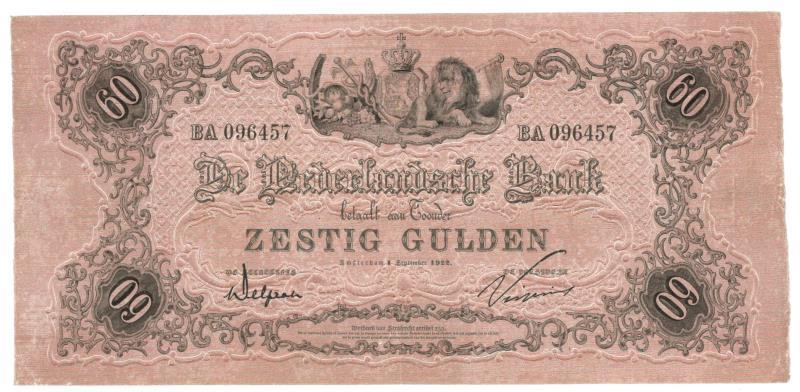 Nederland. 60 gulden. Bankbiljet. Type 1860. Reliëfrand "Rose fleppy" - Zeer Fraai +.