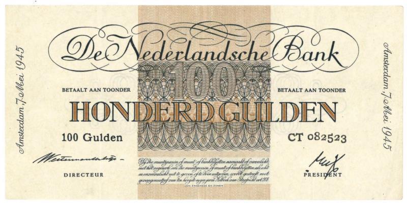 Nederland. 100 gulden. Bankbiljet. Type 1945. Geldzuivering - Zeer Fraai +.