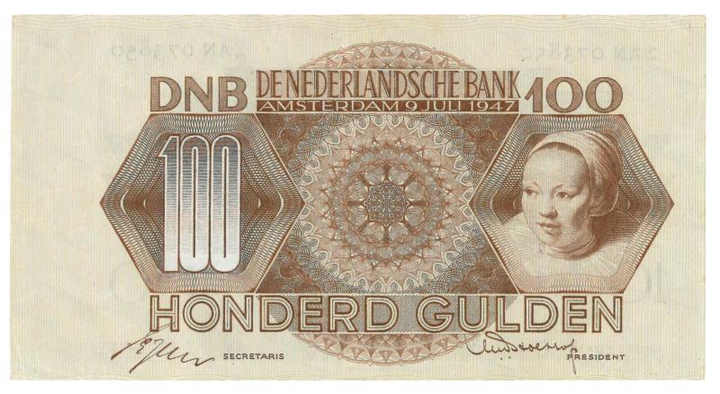 Nederland. 100 gulden. Bankbiljet. Type 1947. Adriaantje Hollaer - Zeer Fraai.