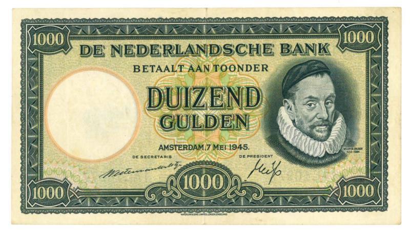 Nederland. 1000 gulden. Bankbiljet. Type 1945. Willem van Oranje - Zeer Fraai +.