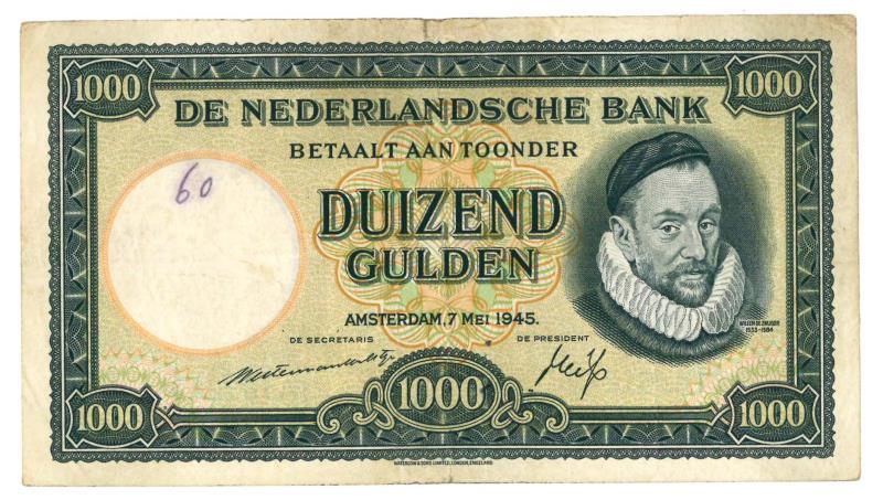 Nederland. 1000 gulden. Bankbiljet. Type 1945. Willem van Oranje - Zeer Fraai -.