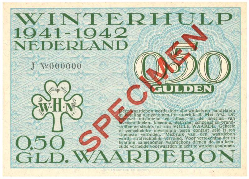 Nederland. ½ gulden. Waardebon. Type 1941-1942. Winterhulp - UNC.