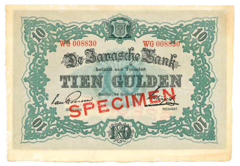Netherlands - Indies. 10 gulden. Specimen. Type 1876. - UNC.