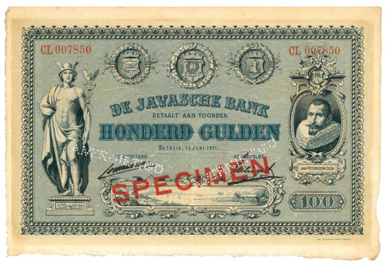 Netherlands - Indies. 100 gulden. Specimen. Type 1897. Jan Pieterszoon Coen - Extremely Fine.