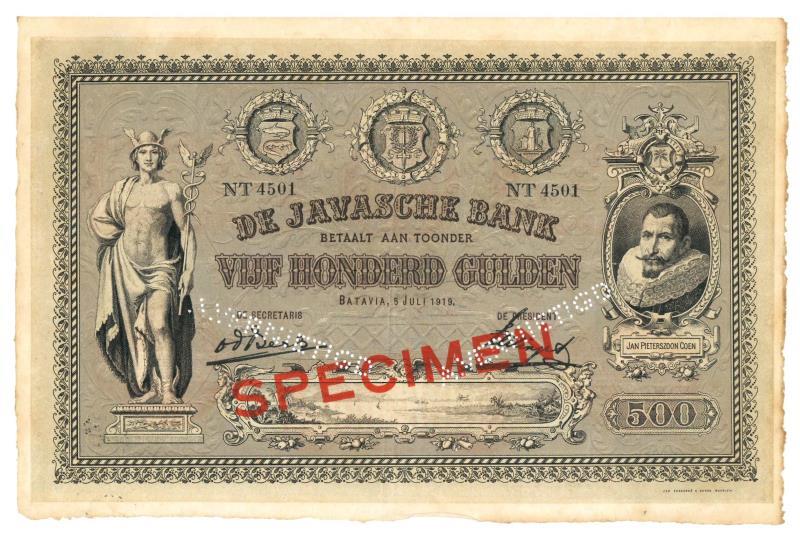 Netherlands - Indies. 500 gulden. Specimen. Type 1897. Jan Pieterszoon Coen - Very Fine +.
