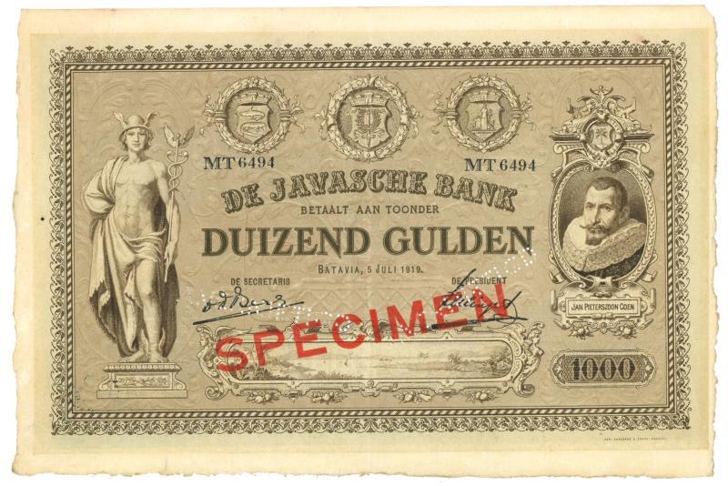 Netherlands - Indies. 1000 gulden. Specimen. Type 1897. Jan Pieterszoon Coen - Extremely Fine.