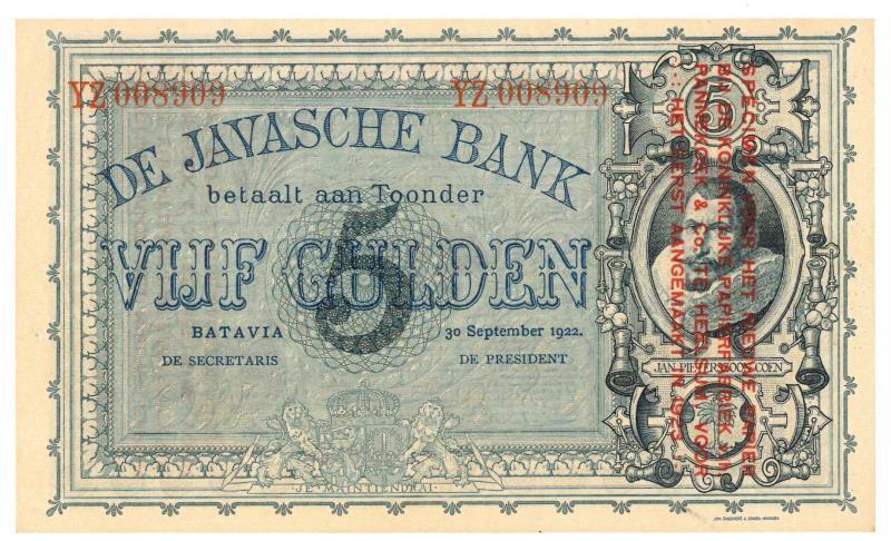 Netherlands - Indies. 5 gulden. Specimen. Type 1901. - UNC.