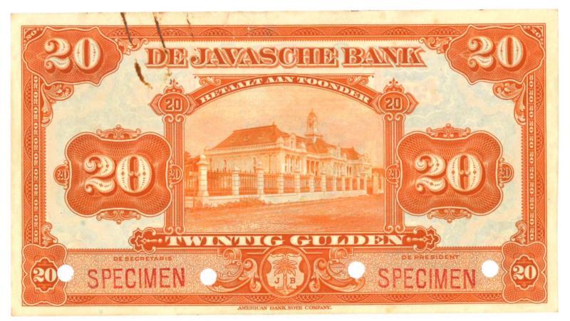 Netherlands - Indies. 20 gulden. Specimen. Type 1919. - Extremely Fine.