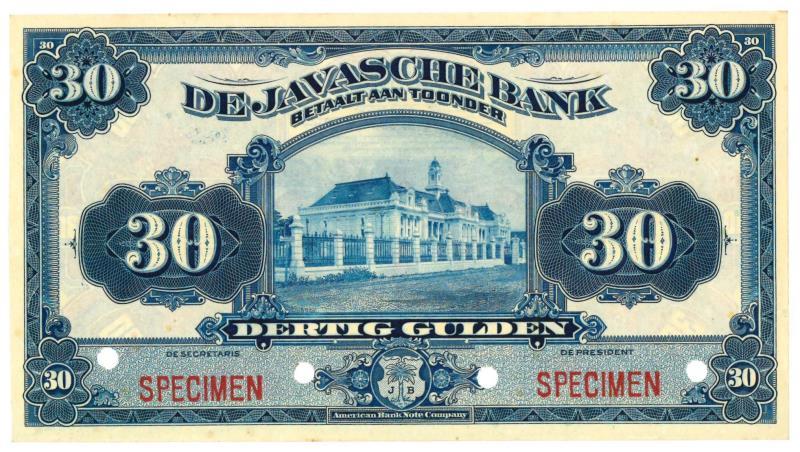 Netherlands - Indies. 30 gulden. Specimen. Type 1919. - UNC.