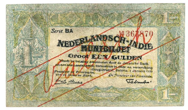 Netherlands - Indies. 1 gulden. Counterfeit. Type 1920. - Very Fine.