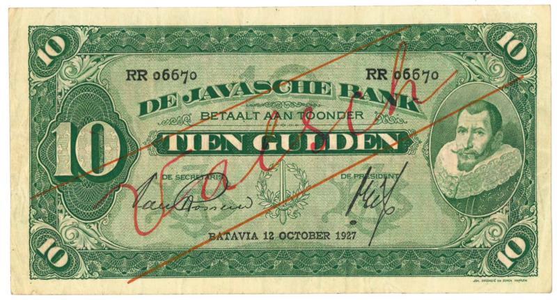 Netherlands - Indies. 10 gulden. Counterfeit. Type 1925. - Very Fine +.