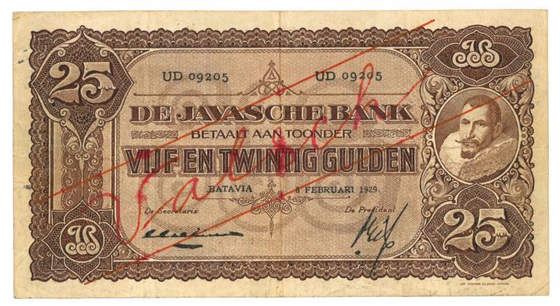 Netherlands - Indies. 25 gulden. Counterfeit. Type 1925. - Very Fine.