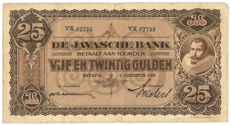 Netherlands - Indies. 25 gulden . Banknote. Type 1925. Jan Pieterszoon Coen - Fine +.