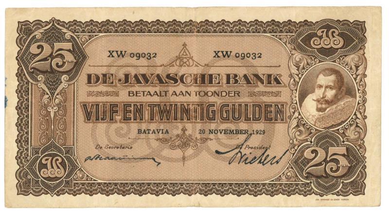 Netherlands - Indies. 25 gulden . Banknote. Type 1925. Jan Pieterszoon Coen - Fine +.