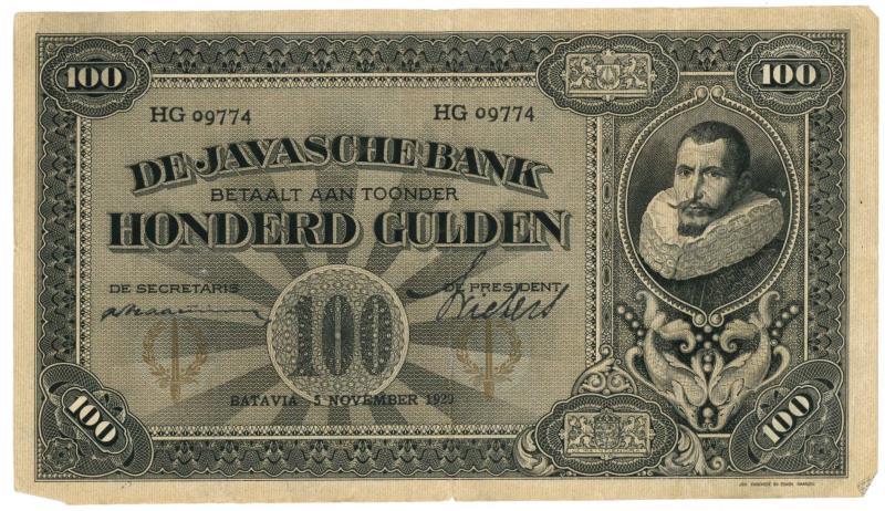 Netherlands - Indies. 100 gulden. Banknote. Type 1925. Jan Pieterszoon Coen - Very Fine.