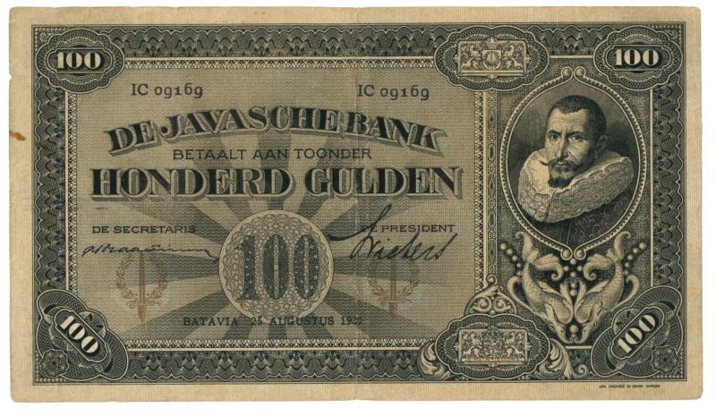 Netherlands - Indies. 100 gulden. Banknote. Type 1925. Jan Pieterszoon Coen - Very Fine.