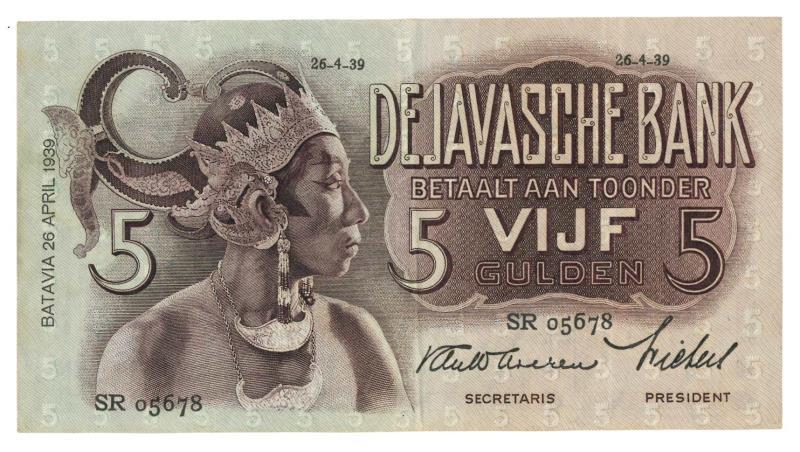 Netherlands - Indies. 5 gulden. Banknote. Type 1933. Javanese dancers - Very Fine +.