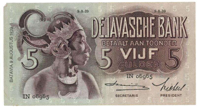 Netherlands - Indies. 5 gulden. Banknote. Type 1933. Javanese dancers - Very Fine +.