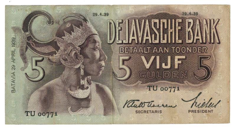 Netherlands - Indies. 5 gulden. Banknote. Type 1933. Javanese dancers - Fine.