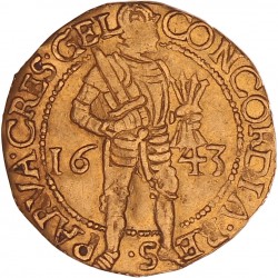 Gouden dukaat Gelderland 1643. Zeer fraai + (Gesnoeid)