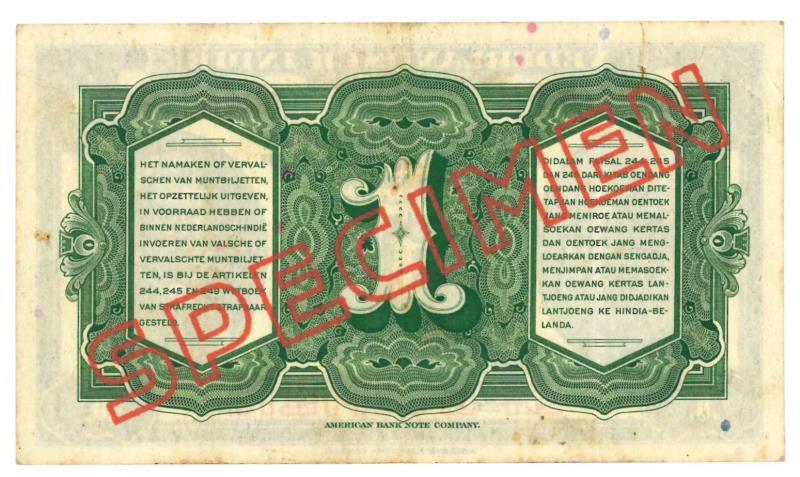 Netherlands - Indies. 1 gulden. Specimen. Type 1943. - Extremely Fine.