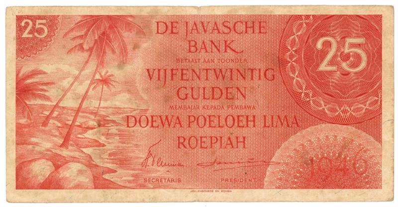 Netherlands - Indies. 25 gulden. Banknote. Type 1946. - Very Fine-.