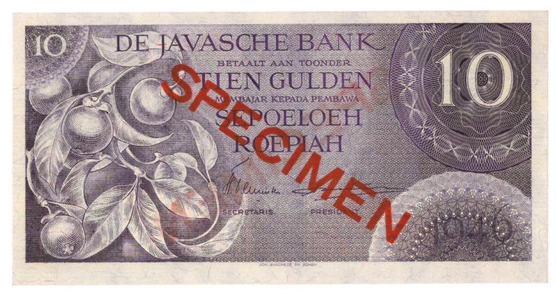 Netherlands - Indies. 10 gulden. Specimen. Type 1946. - UNC.