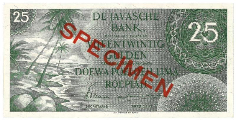Netherlands - Indies. 25 gulden. Specimen. Type 1946. - UNC.