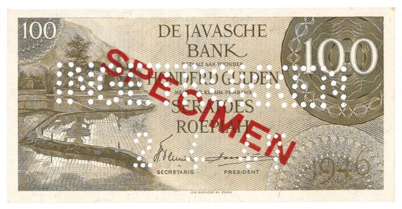 Netherlands - Indies. 100 gulden. Specimen. Type 1946. - UNC.