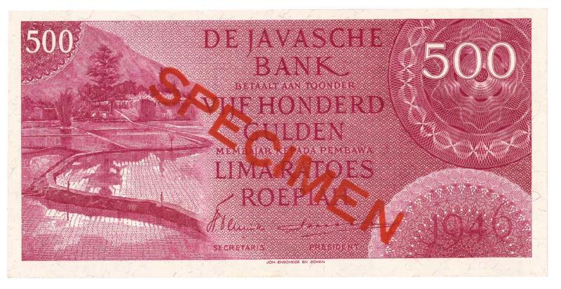 Netherlands - Indies. 500 gulden. Specimen. Type 1946. - UNC.