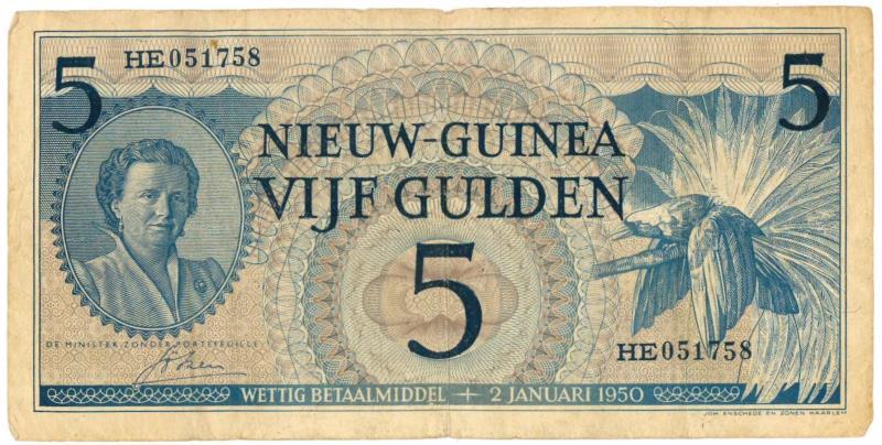 New Guinea. 5 gulden. Banknote. Type 1950. - Very Fine.