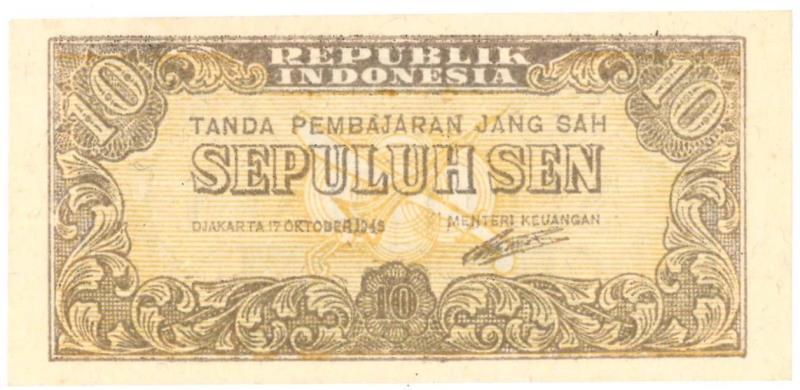 Indonesia. 10 Sen. Banknote. Type 1945. - UNC.