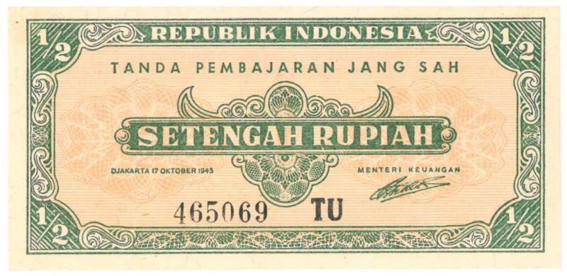 Indonesia. 1/2 Rupiah. Banknote. Type 1945. - UNC.