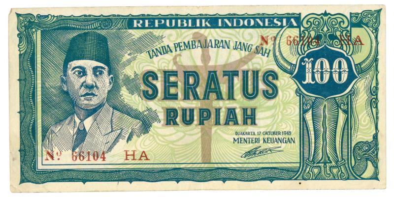 Indonesia. 100 Rupiah. Banknote. Type 1945. - Extremely Fine.