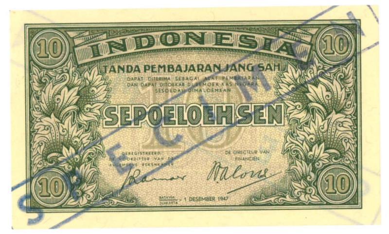 Indonesia. 10 Sen. Specimen. Type 1947. - UNC.