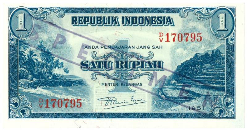 Indonesia. 1 Rupiah. Specimen. Type 1951. - UNC.