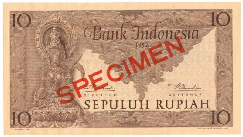 Indonesia. 10 Rupiah. Specimen. Type 1952. - UNC.
