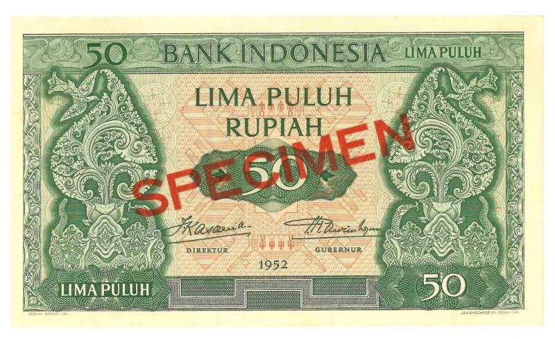 Indonesia. 50 Rupiah. Specimen. Type 1952. - UNC.