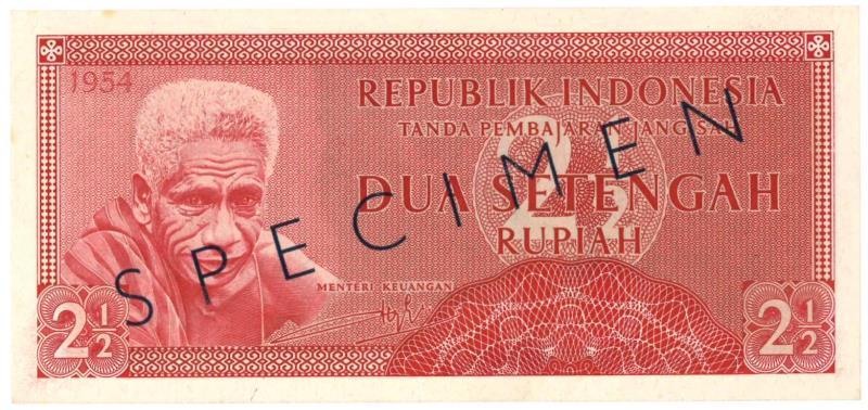 Indonesia. 2½ Rupiah. Specimen. Type 1954. - UNC.