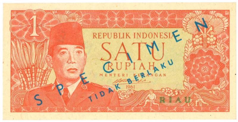 Indonesia. 1 Rupiah. Specimen. Type 1961. - UNC.