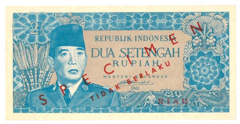 Indonesia. 2½ Rupiah. Specimen. Type 1961. - UNC.