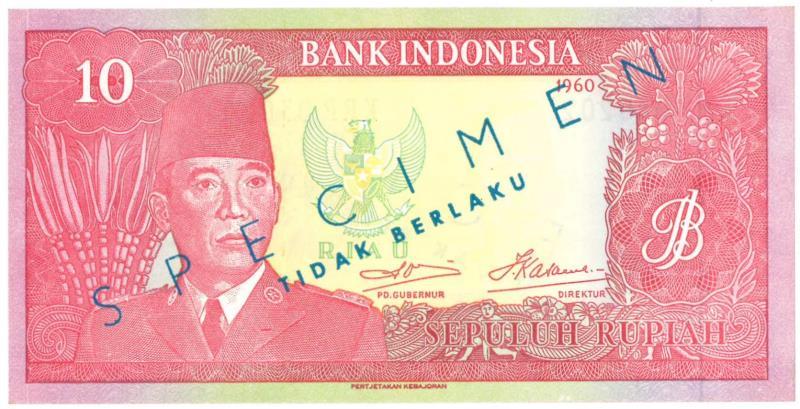 Indonesia. 10 Rupiah. Specimen. Type 1960. - UNC.