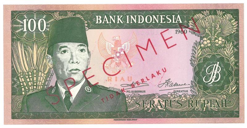 Indonesia. 100 Rupiah. Specimen. Type 1960. - UNC.